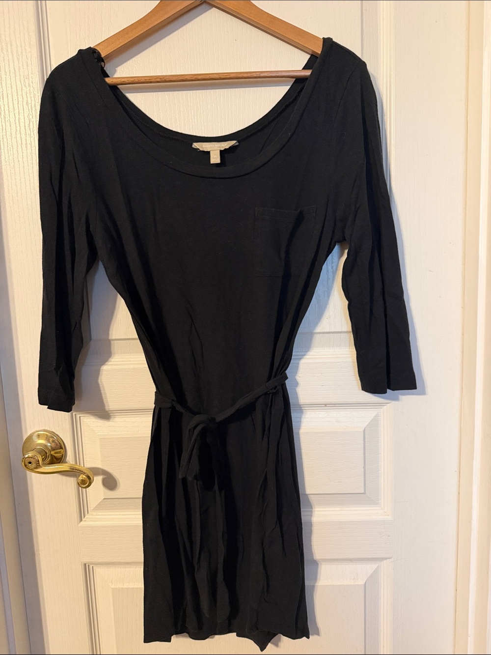 Banana Republic Black 3/4 Sleeve Scoop-Neck Tie-Waist Dress